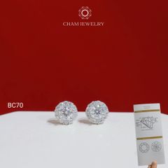 Hoa Tai CHAM JEWELRY BC70, Hoa Tai Halo Tròn Chủ Moissanite Chủ 4.0mm (Barcode TVM37)