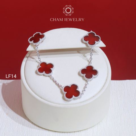 Lắc Tay LF14 CHAM JEWELRY, Lắc 4 Lá Đỏ Bản 13.0mm.