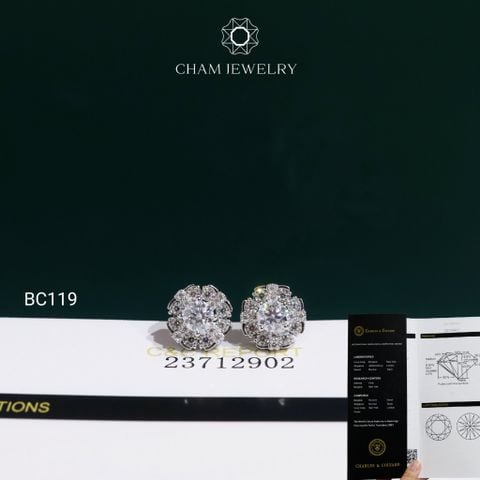 Hoa Tai CHAM JEWELRY BC119, Hoa Tai Full Moissanite Chủ 4.5mm ( OCB37 )