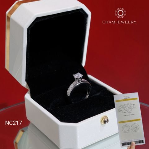 Nhẫn NC217 CHAM JEWELRY, Full Nửa Hàng Đá Moissanite Chủ 5.4mm (Barcode OCNN49)