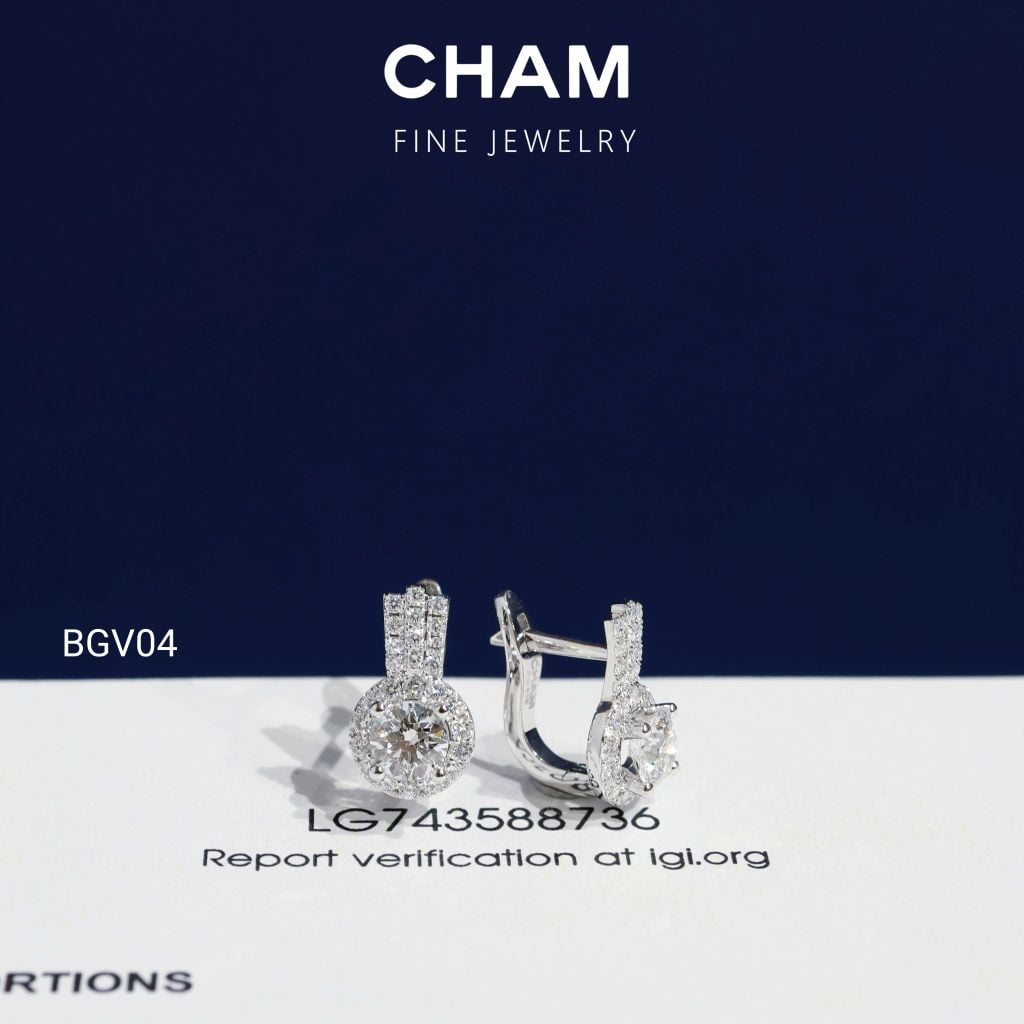 Hoa Tai BGV04 Vàng 10k Chủ 4.5mm Kim Cương Lab Grown Diamond