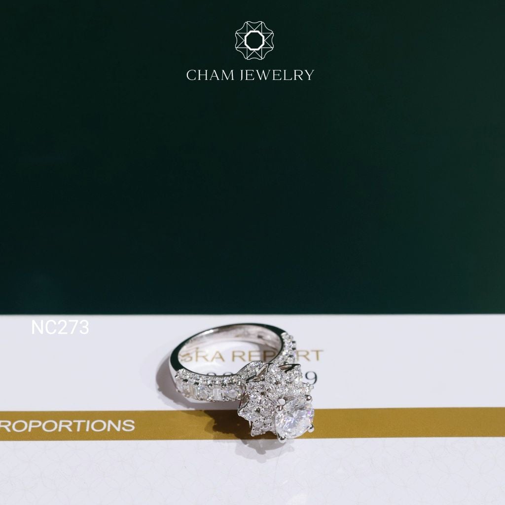 Nhẫn NC273 CHAM JEWELRY, Nhẫn Full Đá Moissanite Chủ 6.3mm(Barcode OCNN79)