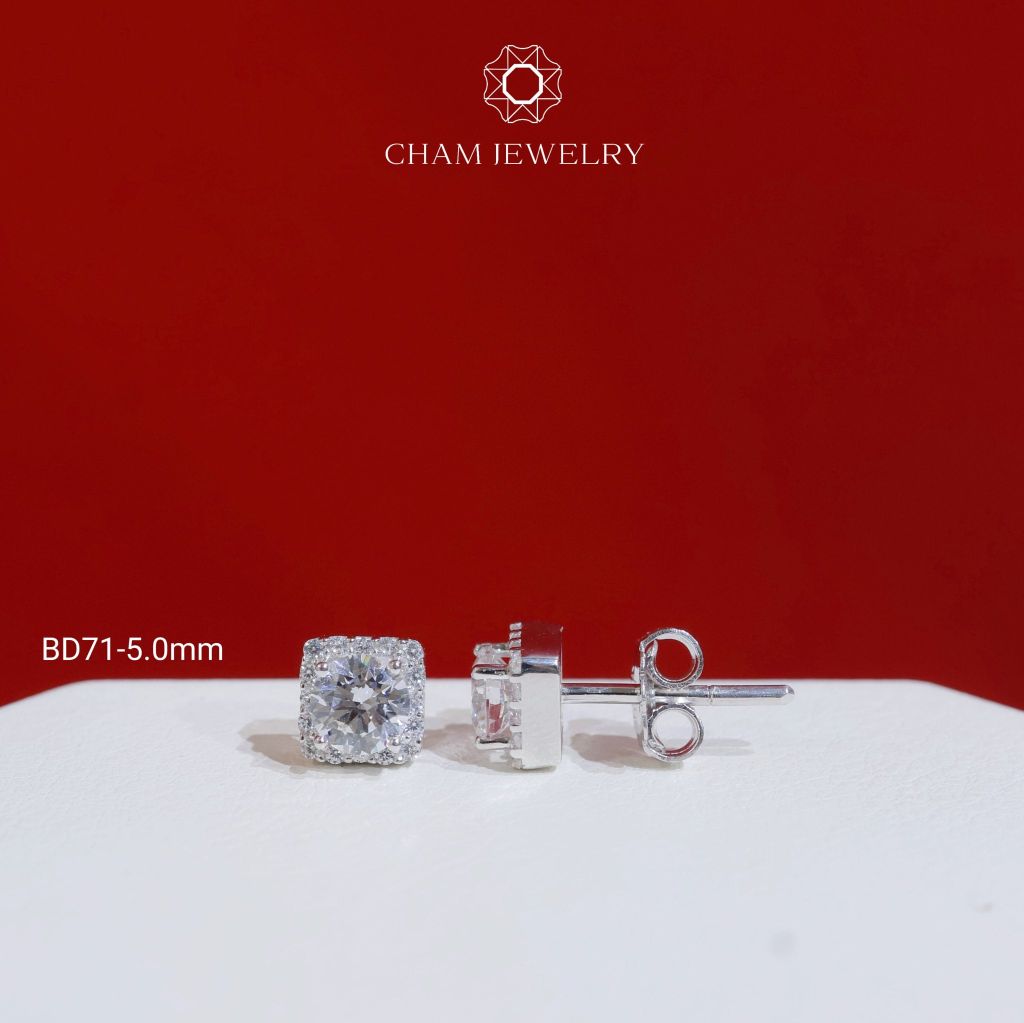 Hoa Tai BD71 CHAM JEWELRY , Hoa Tai Vuông Chủ 5.0mm ( Barcode TBD104 - TBD105).