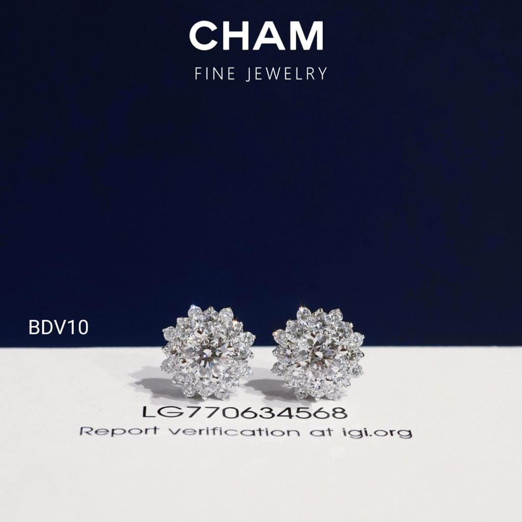 Hoa Tai BDV10 Vàng 10k Chủ 4.5mm Kim Cương Lab Grown Diamond