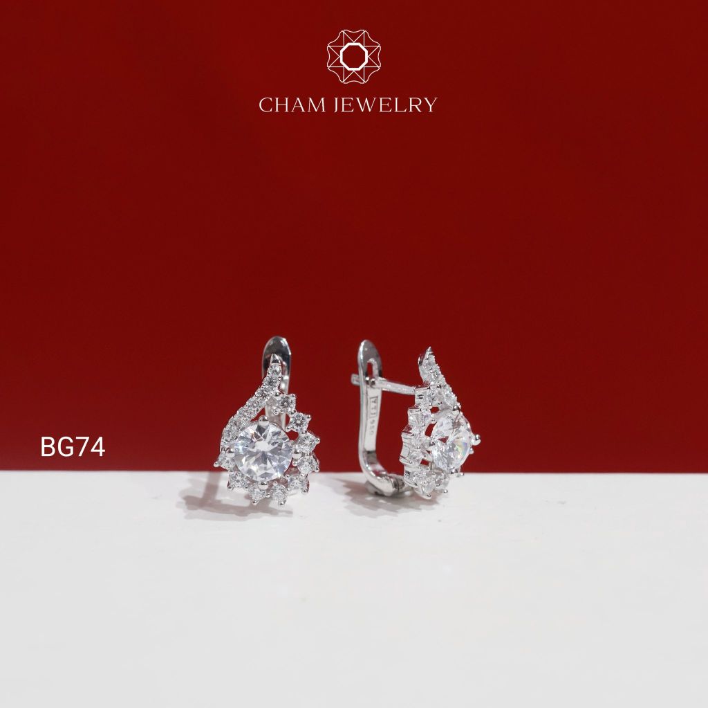 Hoa Tai BG74 CHAM JEWELRY, Hoa Tai Kiểu Giọt Nước Chủ 5.0mm (Barcode TBG597)