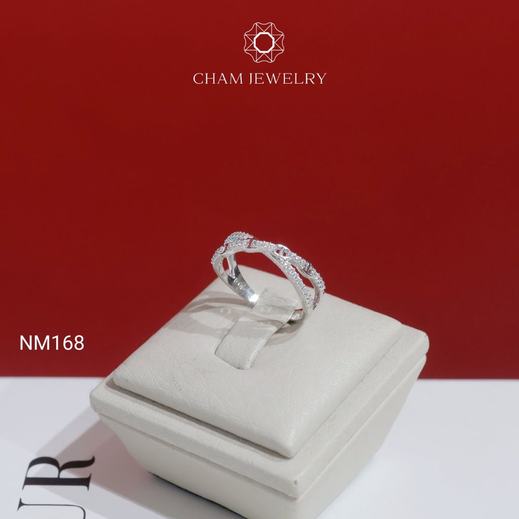 Nhẫn NM168 CHAM JEWELRY , Nhẫn Kiểu Chéo Nửa Hàng Đá (Barcode TNT946).