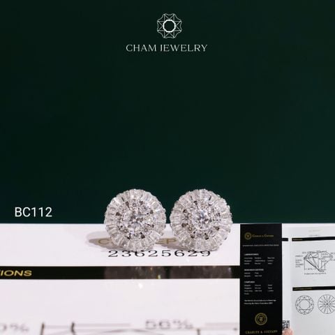 Hoa Tai BC112 CHAM JEWELRY, Hoa Tai Chủ 4.0mm Full Moissanite C&C ( OCB36 )