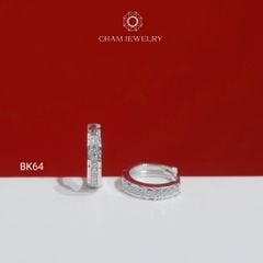Hoa Tai BK64 CHAM JEWELRY , Hoa Tai Khoen Nửa Hàng Đá Tấm Bản 2.7mm (Barcode TBK379).
