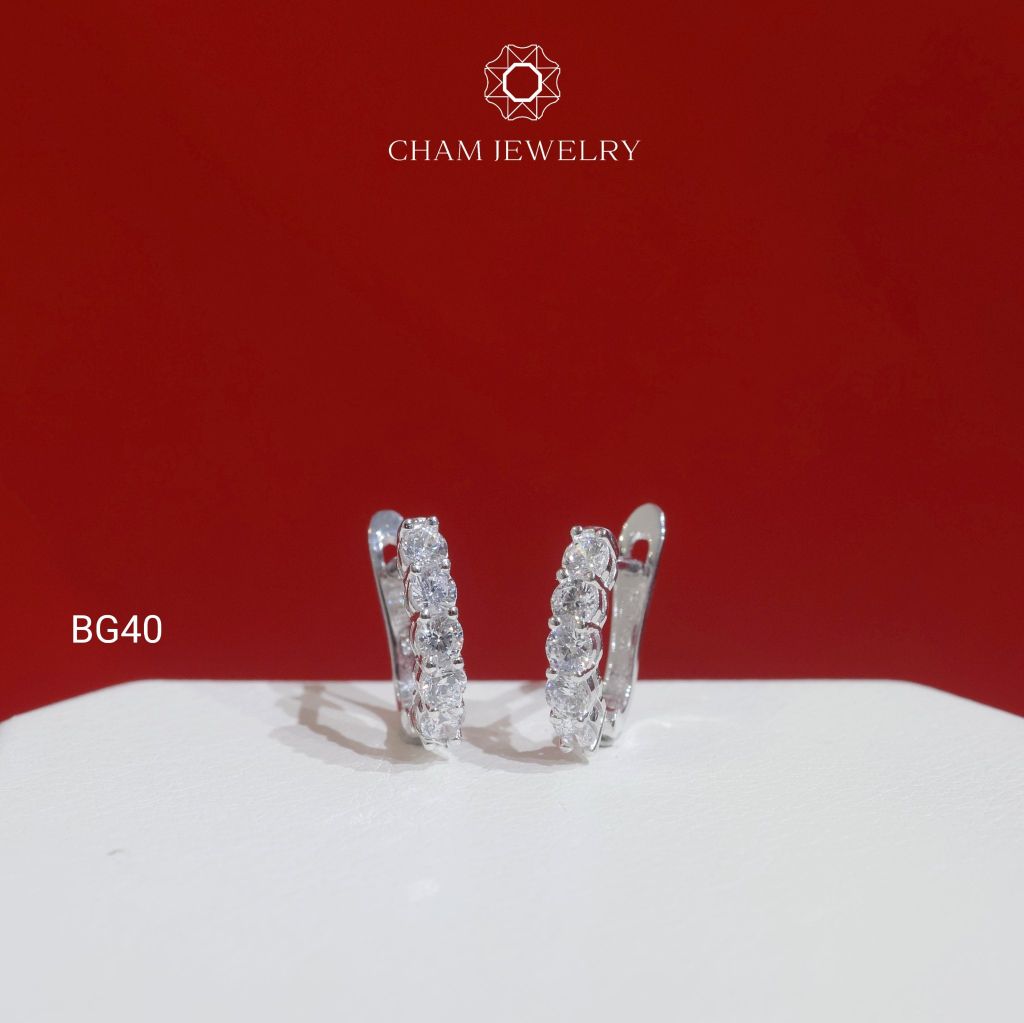 Hoa Tai CHAM JEWELRY BG40, Hoa Tai 1 Hàng Đá 2.5mm (Barcode TBG1068)