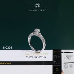 Nhẫn NC303 CHAM JEWELRY, Đá Moissanite C&C Chủ 4.5mm (Barcode OCNN99)