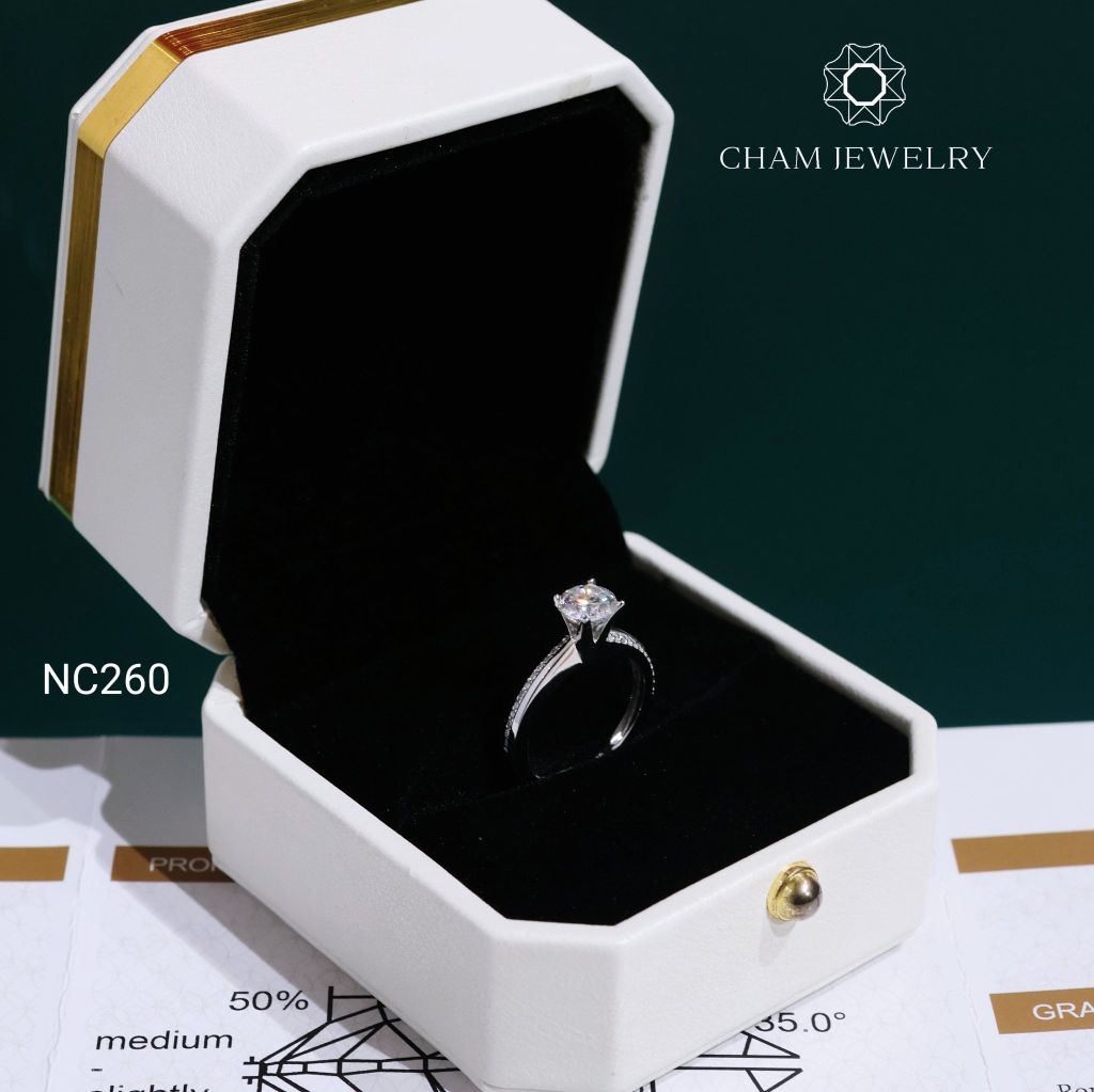 Nhẫn NC260 CHAM JEWELRY, Nhẫn Full Đá Moissanite Chủ 6.0mm (Barcode TVM176)