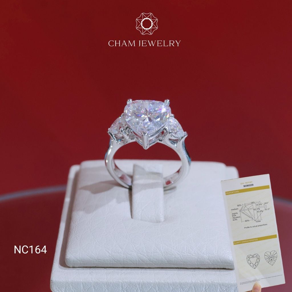 Nhẫn NC164 CHAM JEWELRY, Full Đá Moissanite, Chủ Trái Tim 10x10x5.06mm (Barcode OCNN05)