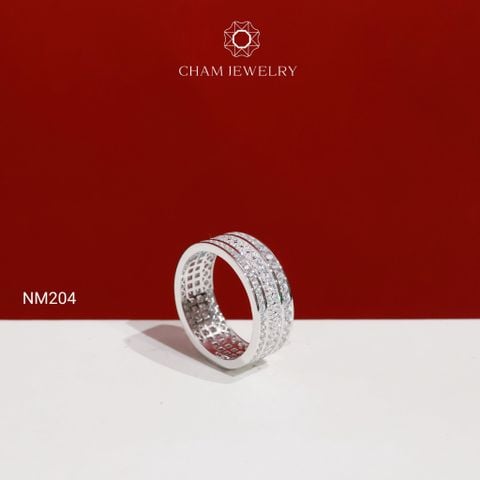 Nhẫn NM204 CHAM JEWELRY , Nhẫn Kiểu 4 Hàng Đá Bản 8.0mm ( Barcode CN802270).