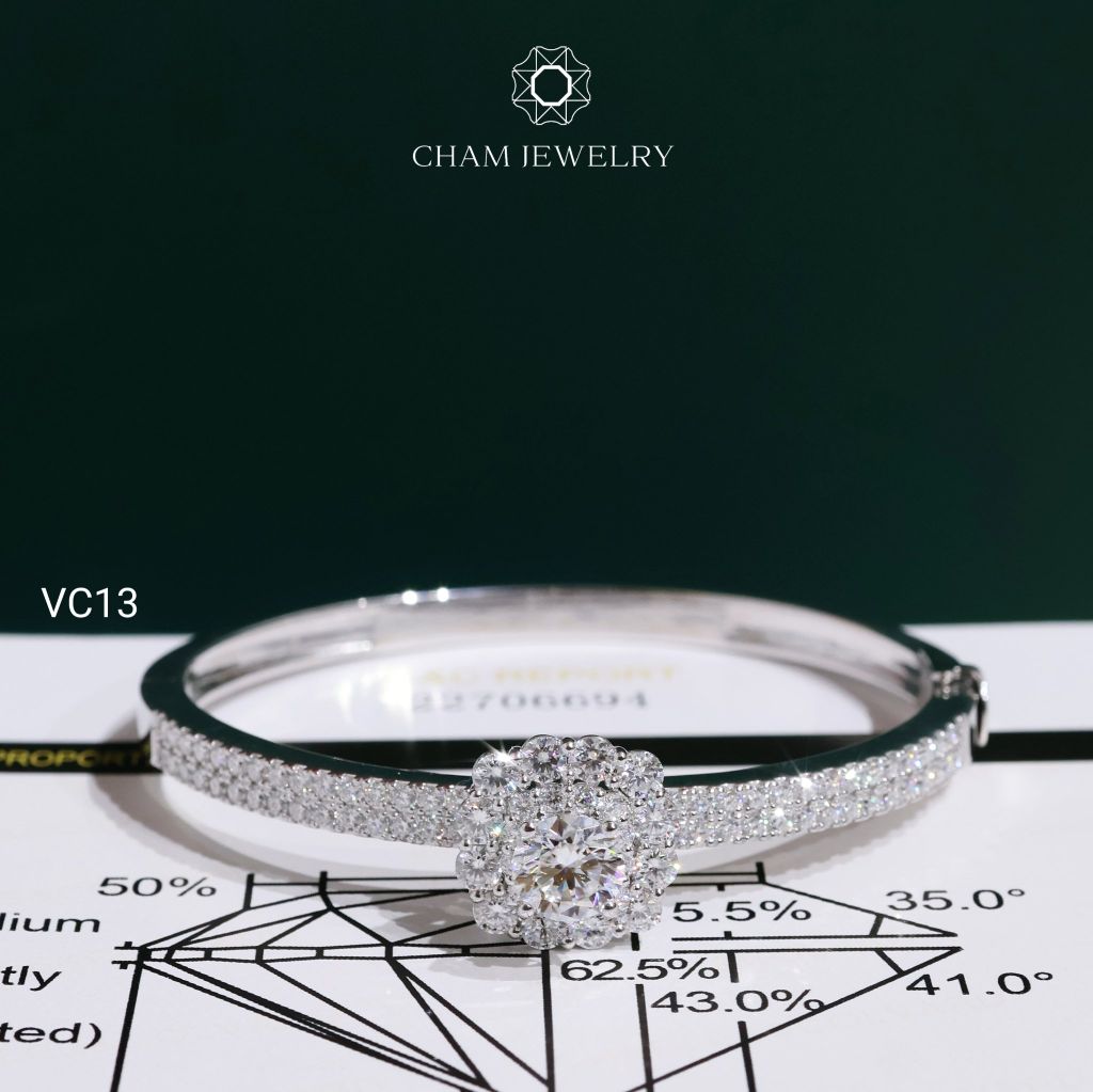 Vòng Tay VC13 CHAM JEWELRY, Vòng Full Moissanite C&C Chủ 7.2mm (Barcode OCV09).