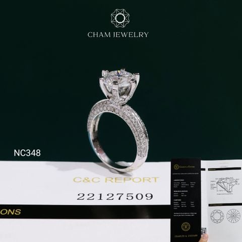 Nhẫn NC348 CHAM JEWELRY, Đá Moissanite C&C Chủ 9.0mm (Barcode OCNN179)