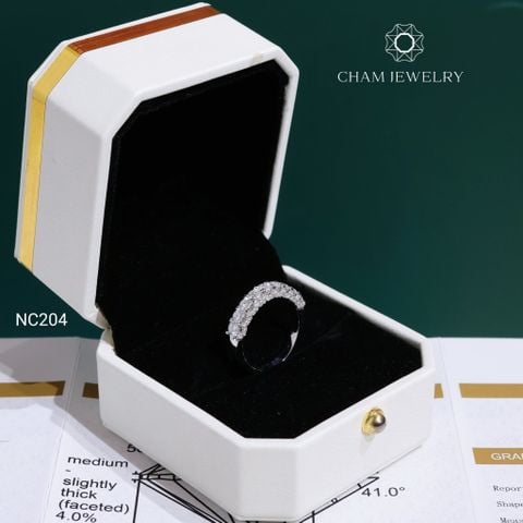 Nhẫn NC204 CHAM JEWELRY, Nhẫn Nửa Hàng Đá Full Moissanite 3.0mm (Barcode OCNN29)