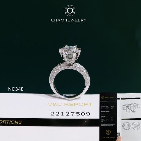 Nhẫn NC348 CHAM JEWELRY, Đá Moissanite C&C Chủ 9.0mm (Barcode OCNN179)