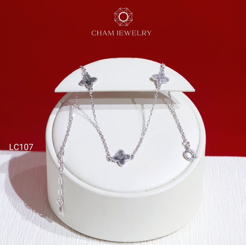 Lắc Chân LC107 CHAM JEWELRY,Lắc Cỏ 4 Lá Trắng Bảng 9.0mm (Barcode CLACY507).