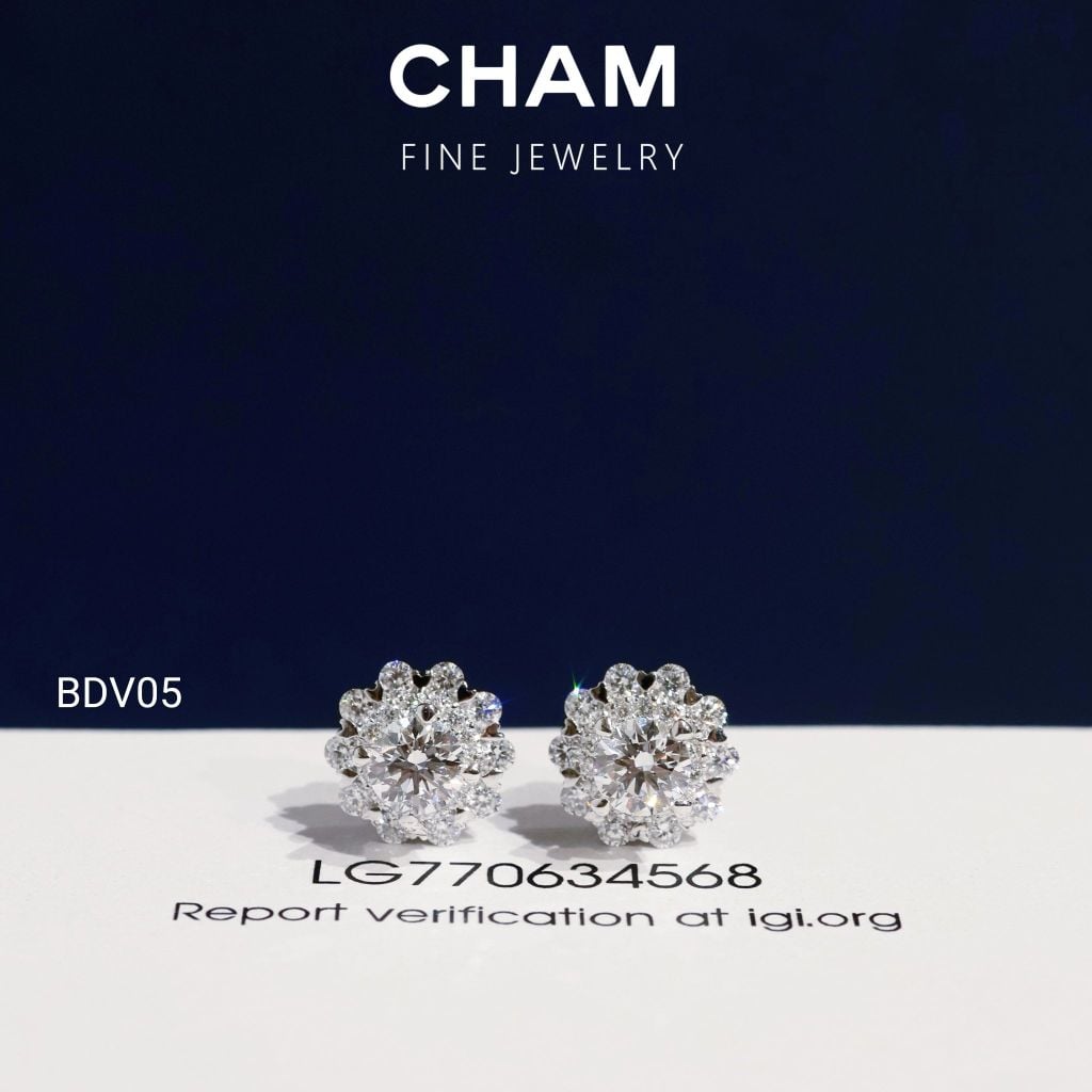 Hoa Tai BDV05 Vàng 10k Chủ 4.5mm Kim Cương Lab Grown Diamond