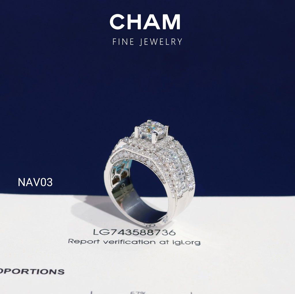 Nhẫn Nam NAV03 Chủ 6.8mm Vàng 10k Kim cương Lab-grown