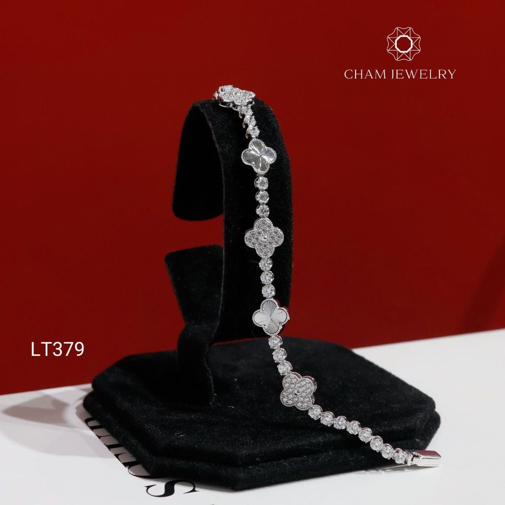 Lắc Tay LT379 CHAM JEWELRY , Lắc Cỏ 4 Lá Bản 8.0mm (Barcode KLV85)