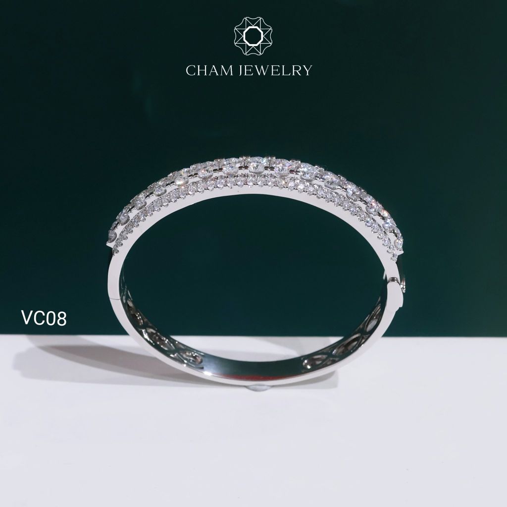 Vòng Tay VC08 CHAM JEWELRY, Vòng Full Moissanite Bản 10.0mm (Barcode OCV01).