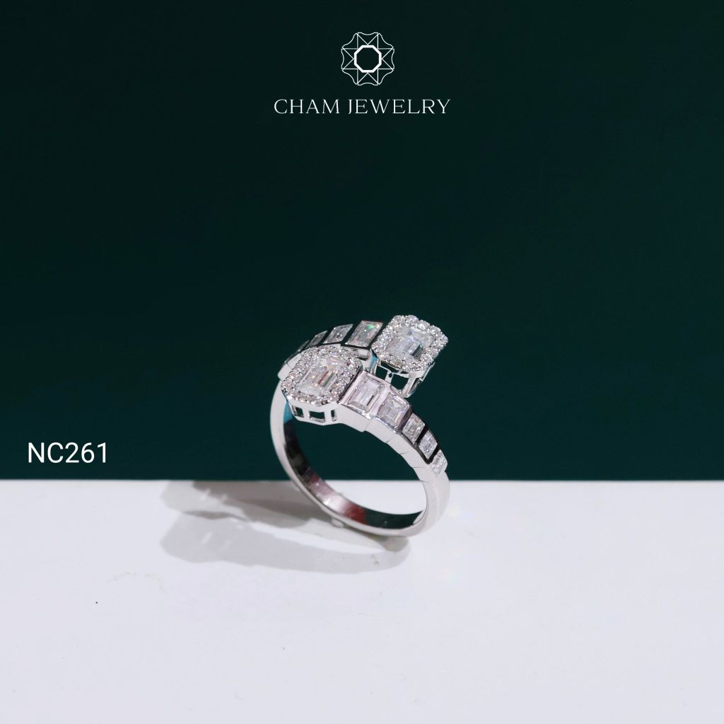 Nhẫn NC261 CHAM JEWELRY, Nhẫn Full Nửa Hàng Đá Moissanite (Barcode NNU317)