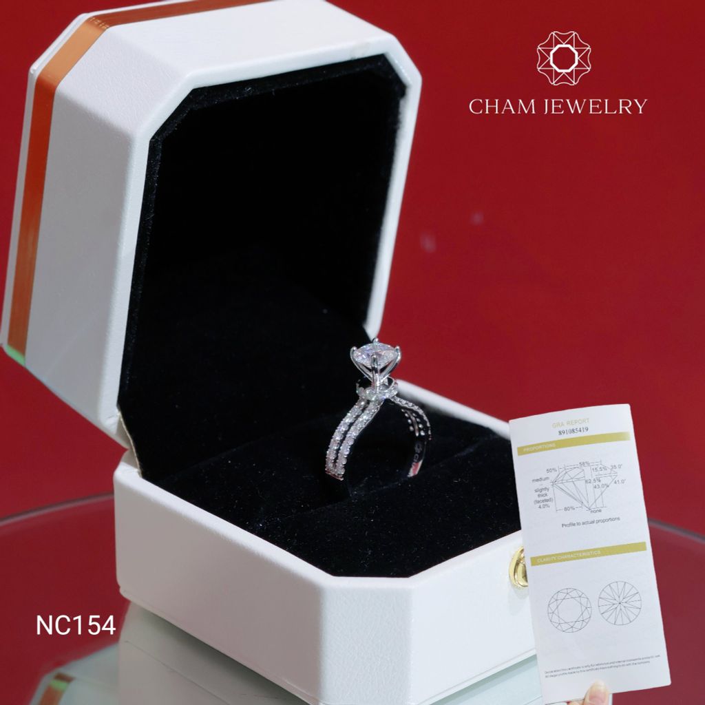 Nhẫn NC154 CHAM JEWELRY, Full Đá Moissanite, Chủ 6.3mm (Barcode OPN02).
