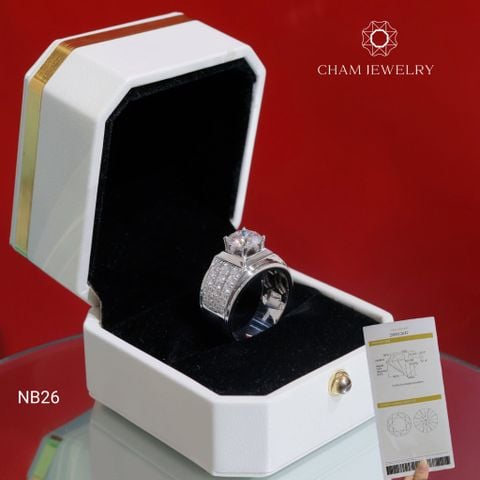Nhẫn Nam NB26 CHAM JEWELRY, Full Moissanite Chủ 8.0mm (Barcode TVM79)
