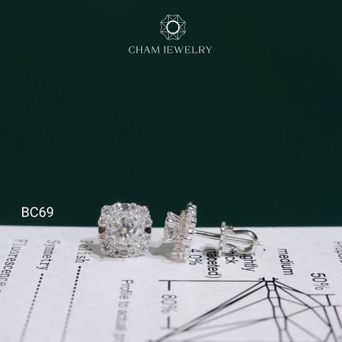 Hoa Tai CHAM JEWELRY BC69, Hoa Tai Full Moissanite Chủ 4.5mm (Barcode TVM157)