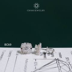 Hoa Tai CHAM JEWELRY BC69, Hoa Tai Full Moissanite Chủ 4.5mm (Barcode TVM157)