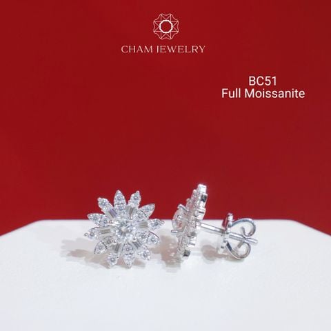 Hoa Tai CHAM JEWELRY BC51, Full Moissanite Hoa Tia, Chủ 3.5mm (Barcode OHB01)