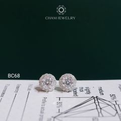 Hoa Tai CHAM JEWELRY BC68, Hoa Tai Halo Tròn Full Moissanite Chủ 5.0mm (Barcode TVM160)