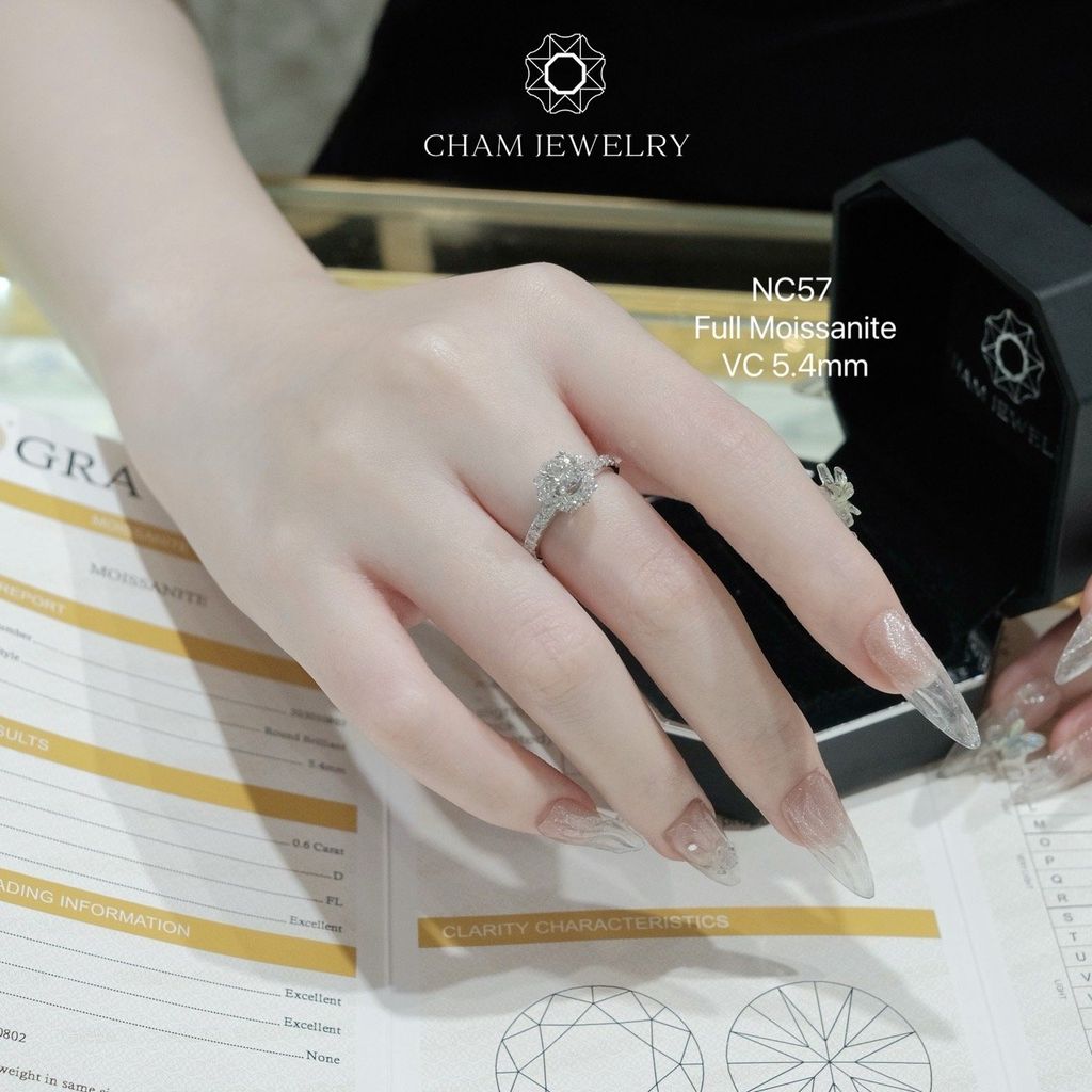 Nhẫn NC57 CHAM JEWELRY, Full Kim Cương Moissanite Chủ 5.5mm (Barcode ONNU42)