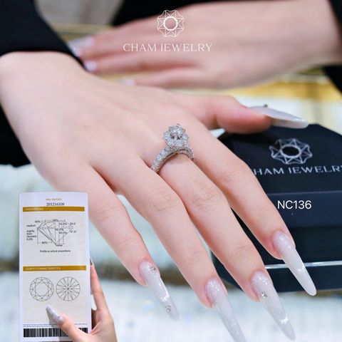 Nhẫn NC136 CHAM JEWELRY, Full Đá Moissanite, Chủ 5.4mm  (Barcode OCN01)