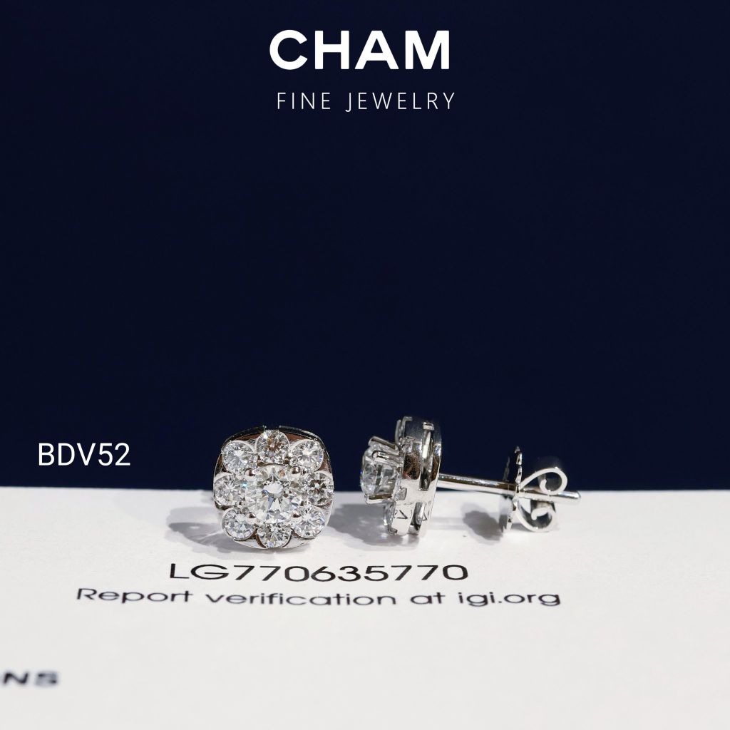 Hoa Tai BDV52 Vàng 10k Chủ 4.0mm Kim Cương Lab Grown Diamond (Barcode BT174)
