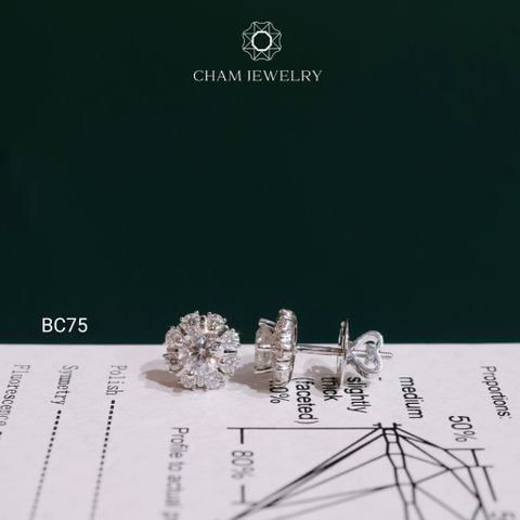 Hoa Tai BC75 CHAM JEWELRY, Hoa Tai Full Moissanite Chủ 5.0mm (Barcode OCB07)