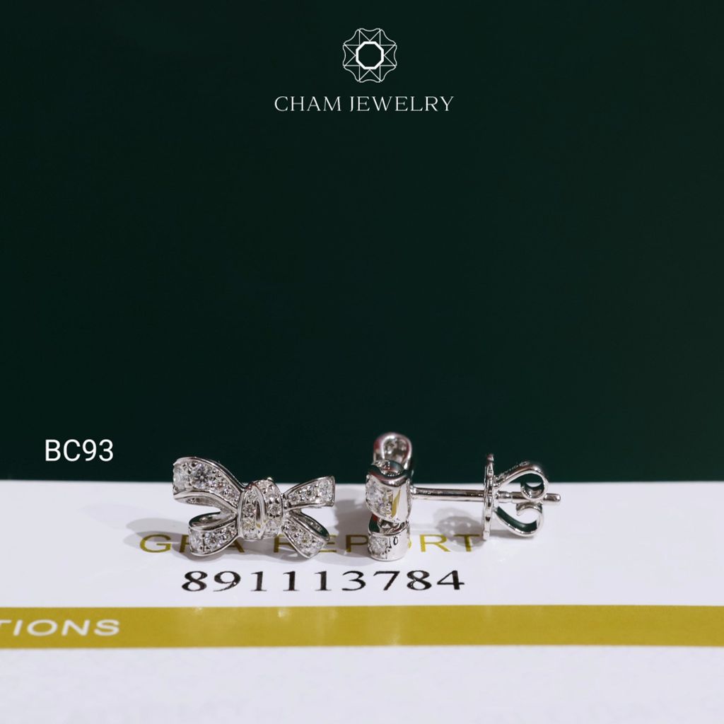Hoa Tai BC93 CHAM JEWELRY, Hoa Tai Nơ Full Moissanite (Barcode OCB30)
