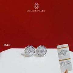 Hoa Tai CHAM JEWELRY BC63, Hoa Tai Full Moissanite Chủ 4.0mm (Barcode TVM144)