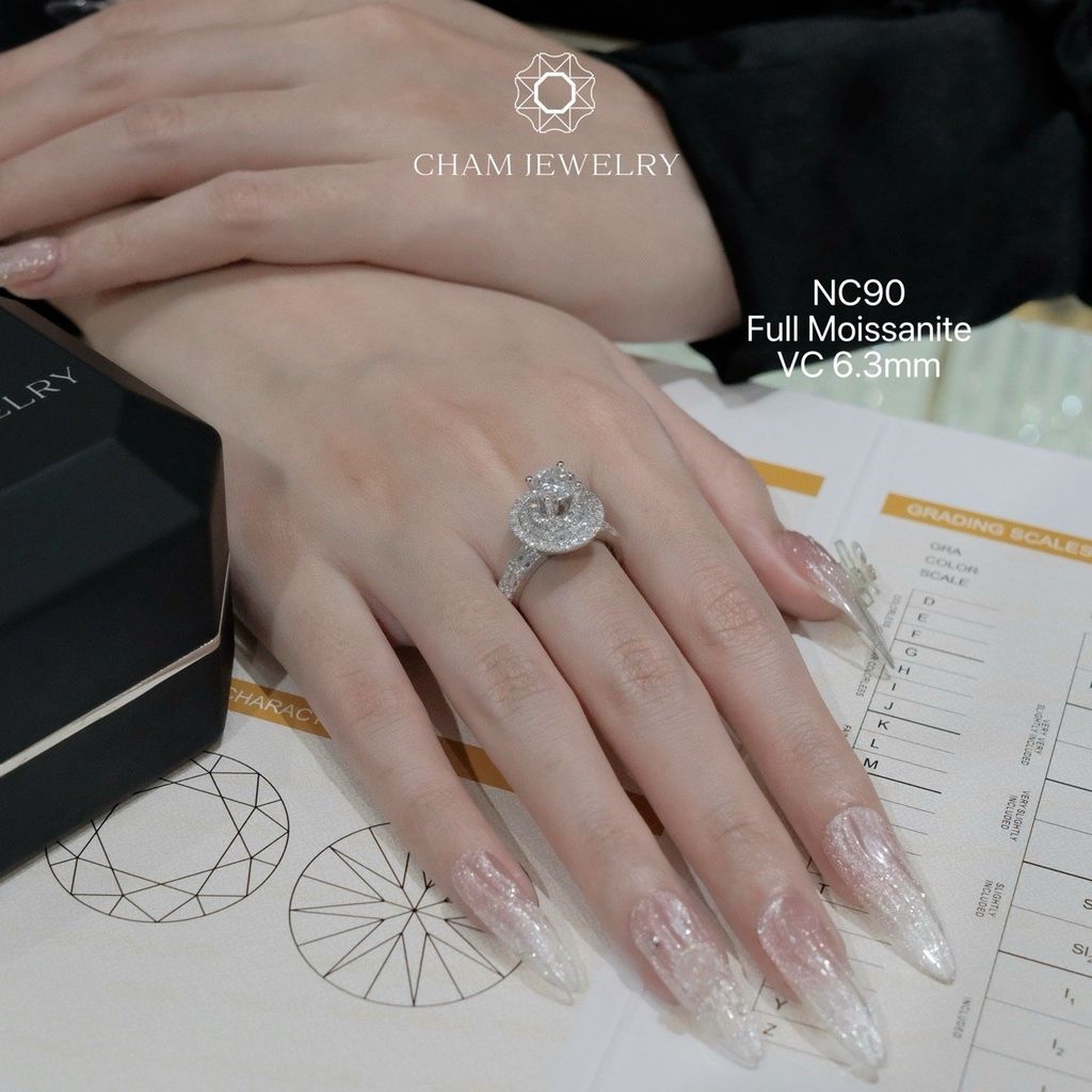 Nhẫn NC90 CHAM JEWELRY, Full Đá Moissanite, Chủ 6.3mm (Barcode ONNU08)
