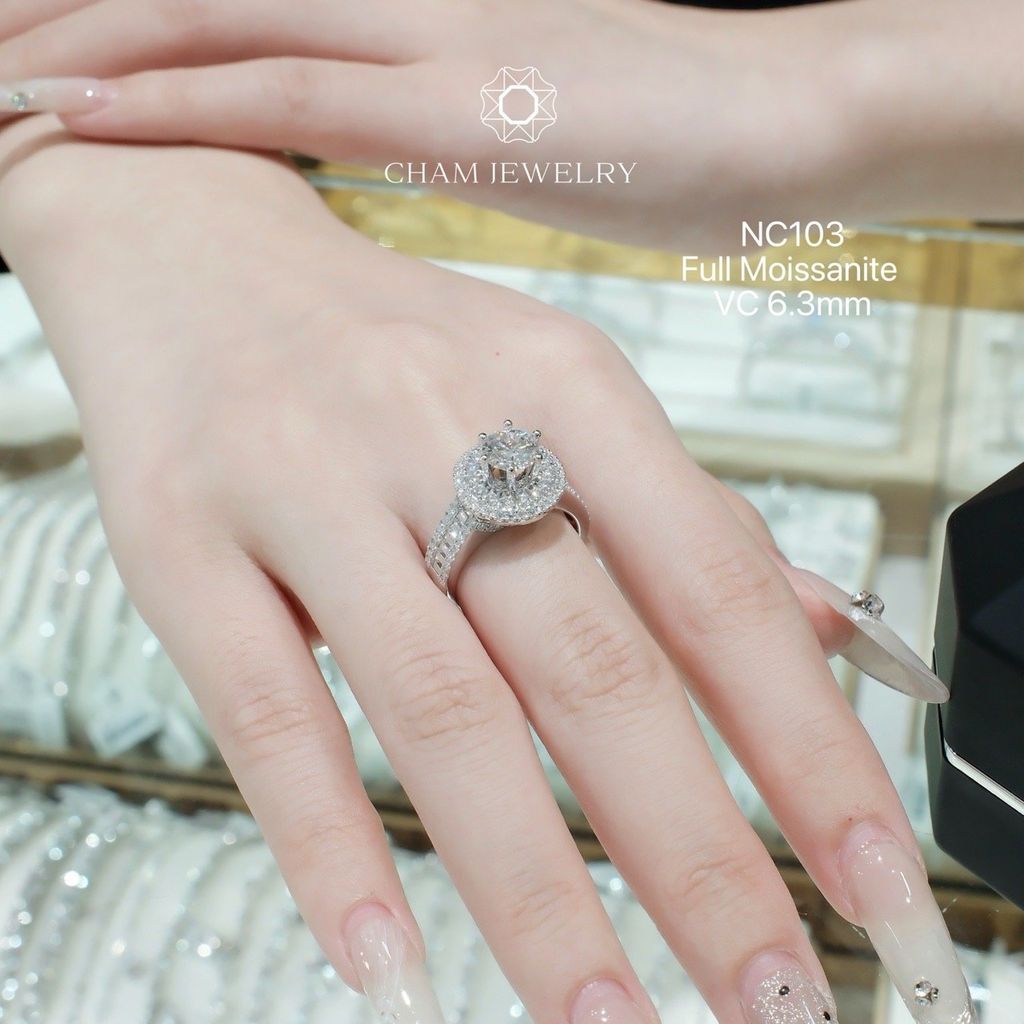 Nhẫn NC103 CHAM JEWELRY, Full Đá Moissanite, Chủ 6.3mm (Barcode ONNU18)