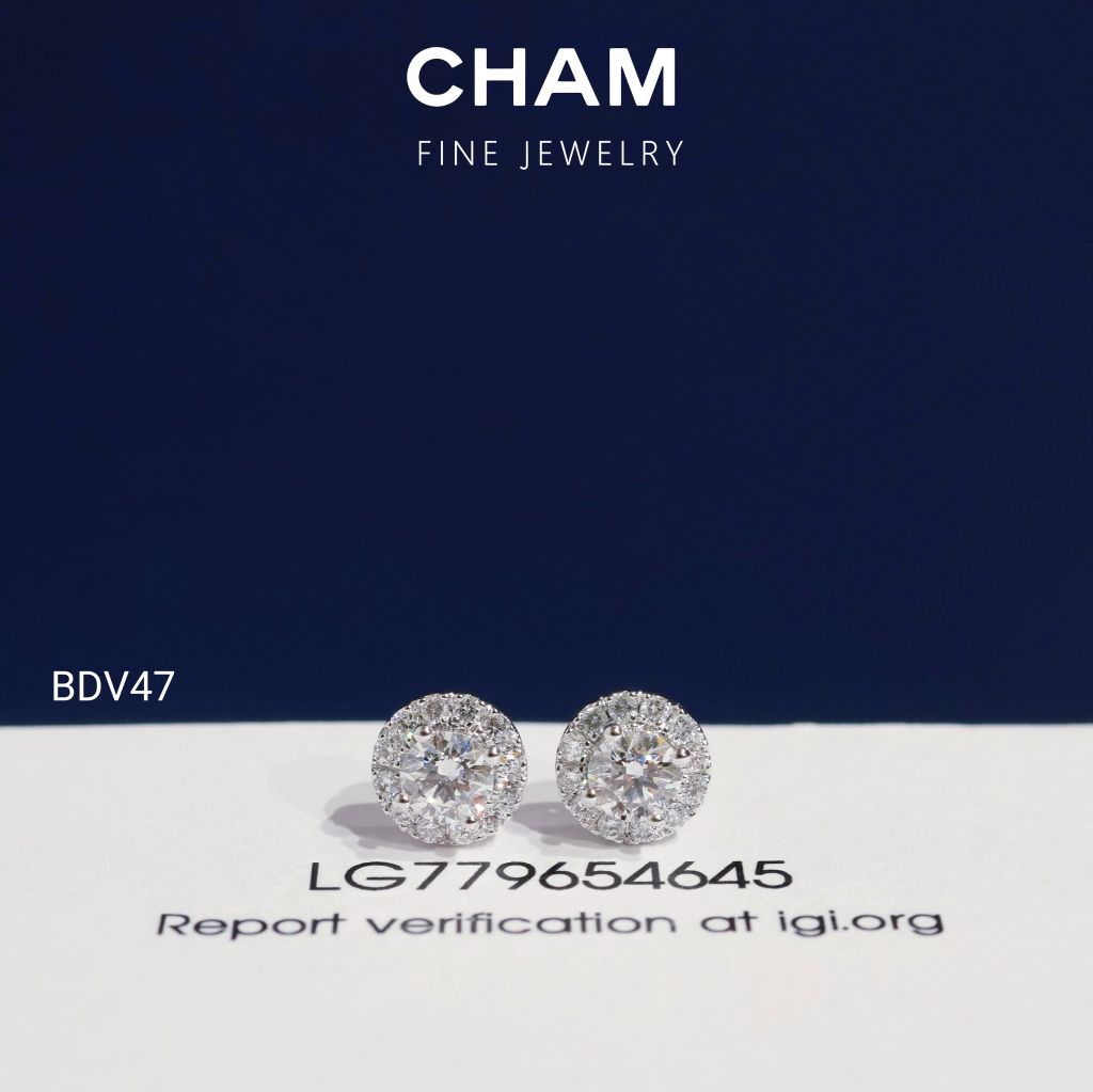 Hoa Tai BDV47 Vàng 10k Chủ 4.0mm Kim Cương Lab Grown Diamond (Barcode DBT2)