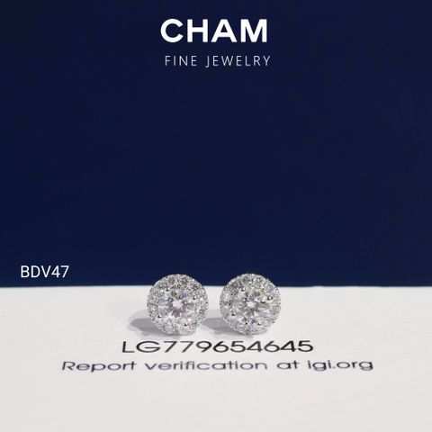 Hoa Tai BDV47 Vàng 10k Chủ 4.0mm Kim Cương Lab Grown Diamond (Barcode DBT2)