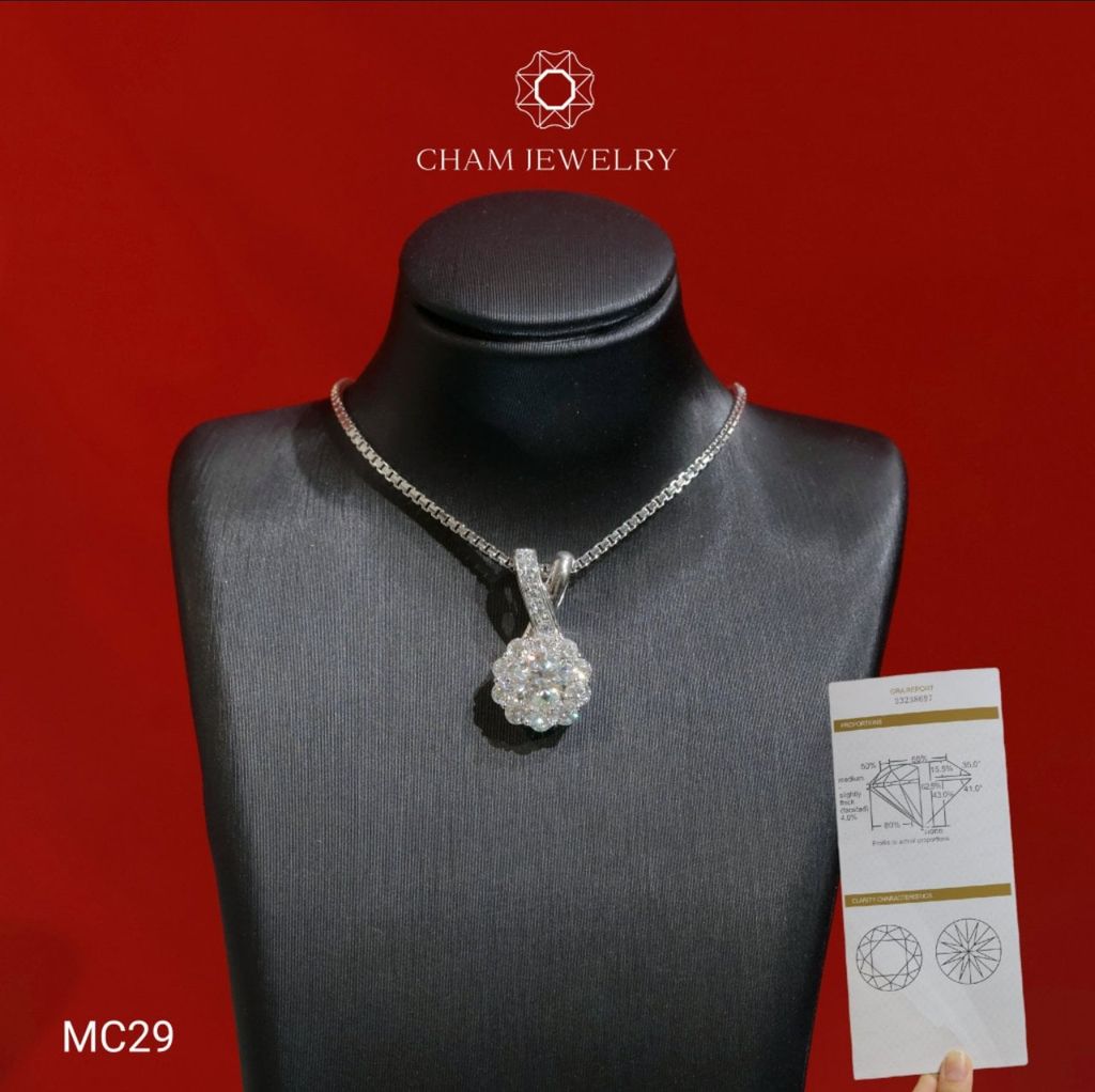 Mặt Dây Chuyền MC29 CHAM JEWELRY , Mặt Hoa Tròn Full Moissanite Chủ 5.4mm (Barcode OCM03).