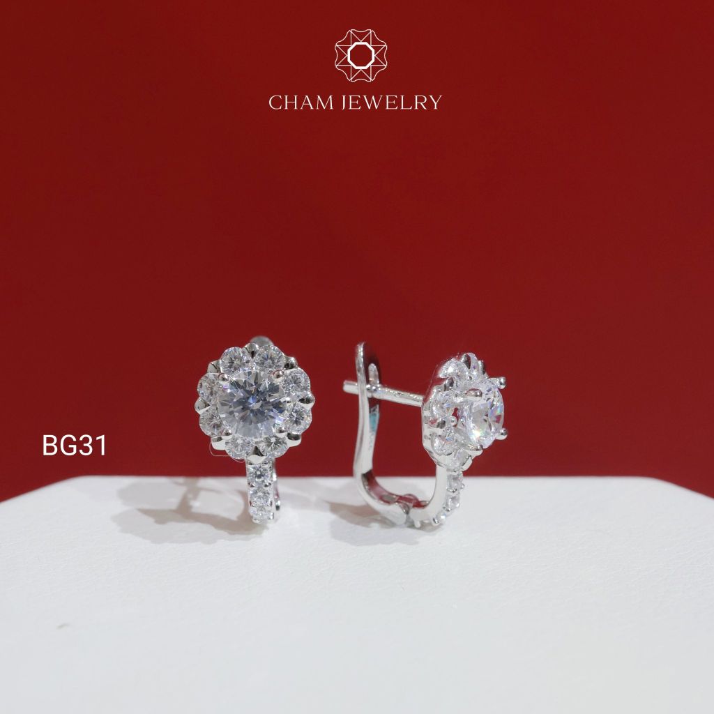 Hoa Tai CHAM JEWELRY BG31, Hoa Tai Tròn Hoa, Chủ 5.0mm (Barcode TBG1053)