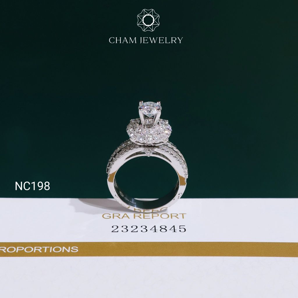 Nhẫn NC198 CHAM JEWELRY, Full Đá Moissanite Chủ 6.0mm (Barcode OCNN25)