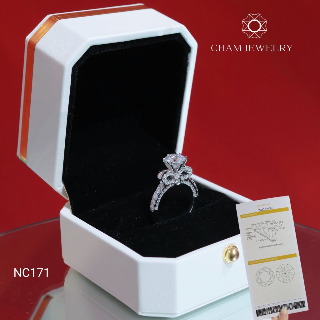 Nhẫn NC171 CHAM JEWELRY, Full Đá Moissanite, Nhẫn Nơ Chủ 7.2mm (Barcode OCNN12)