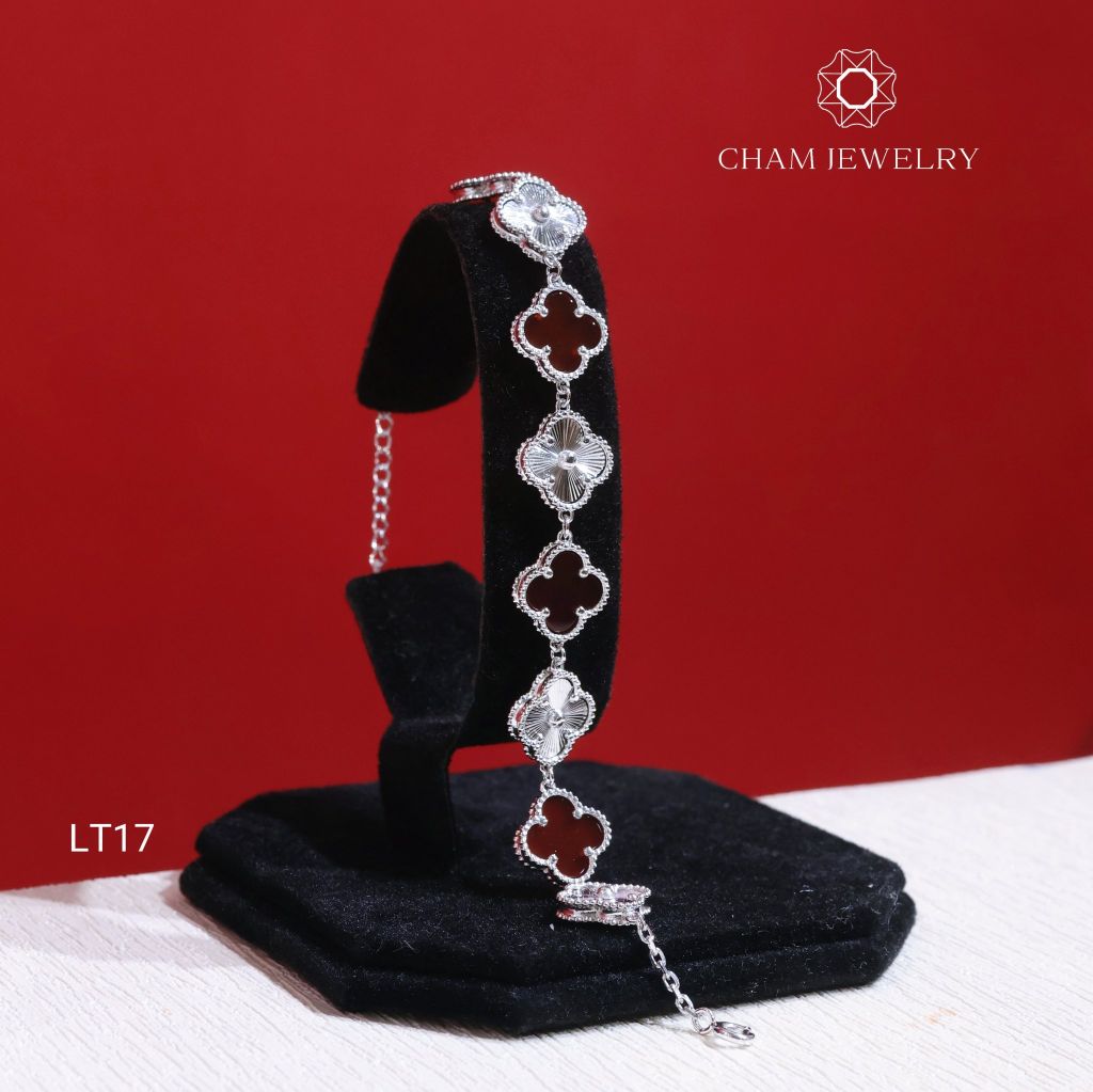 Lắc Tay LT17 CHAM JEWELRY, Lắc Cỏ 4 Lá Đỏ Trắng, 9 lá Bản 10.0mm (Barcode TLT1360).