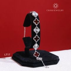 Lắc Tay LT17 CHAM JEWELRY, Lắc Cỏ 4 Lá Đỏ Trắng, 9 lá Bản 10.0mm (Barcode TLT1360).