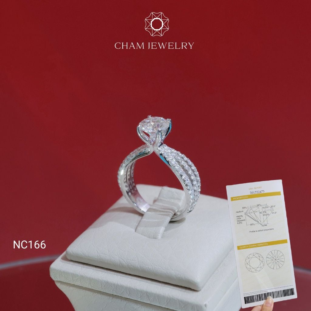 Nhẫn NC166 CHAM JEWELRY, Full Đá Moissanite, Chủ 7.2mm (Barcode OCNN07)
